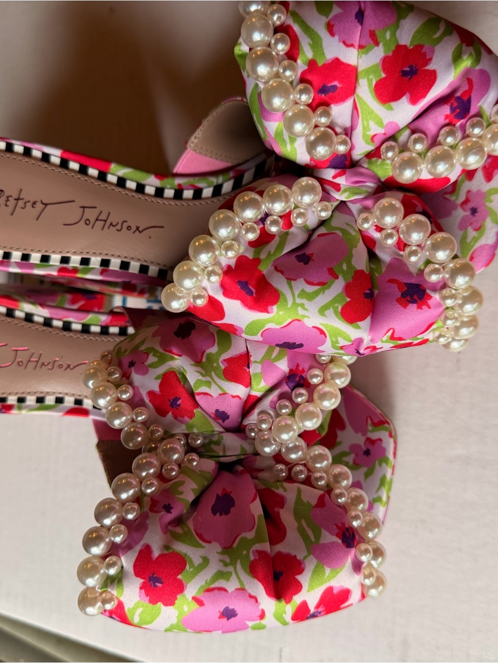 Betsey Johnson Pink Floral Pearl Bow Heels